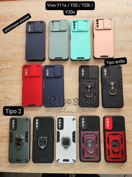 Case tipo anillo, anillo cuadrado y antichoque unicolor Vivo Y11s _ Y20 _ Y20i _ Y20s