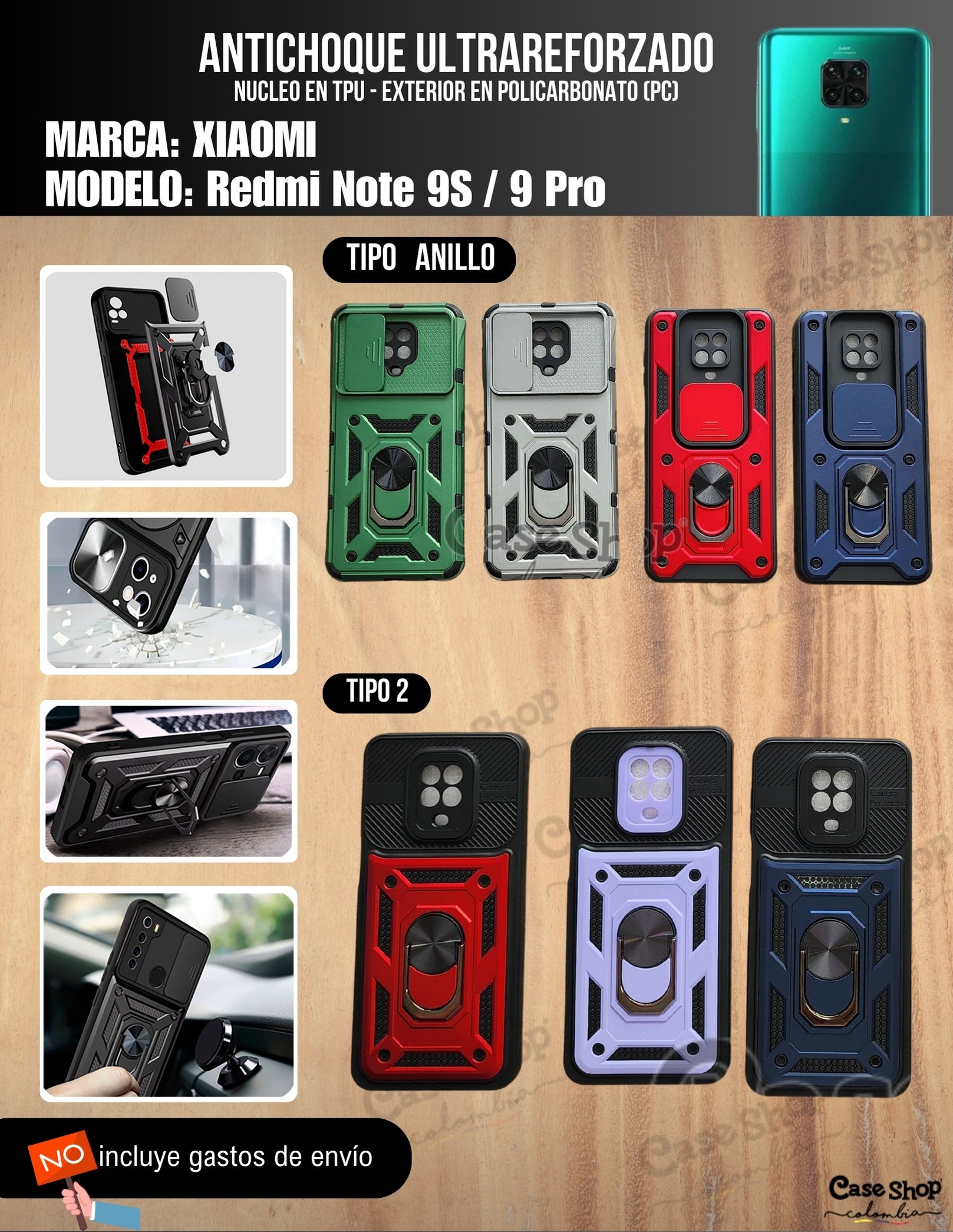 Custodia Per Redmi Note 9S/9 PRO, Con Anello Portatile A 360° E Supporto Magnetico Auto, Ultra Sottile, TPU Antiurto, Nera