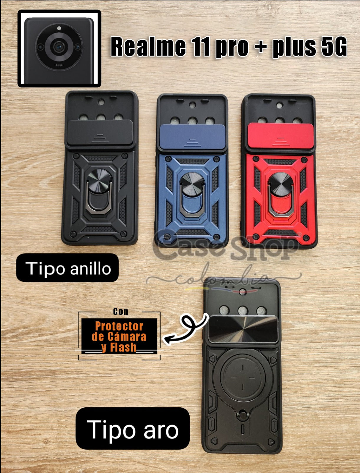 Case tipo anillo y tipo aro Realme 11 Pro + plus 5G