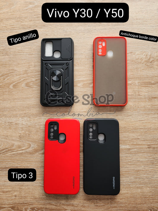 Case tipo anillo , tipo antichoque borde color y tipo silicón VIVO Y30 _ Y50