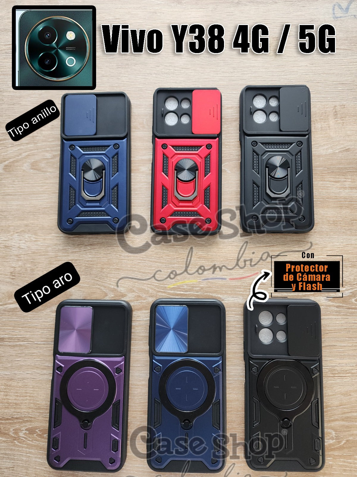 Case tipo anillo y  tipo aro Vivo Y38 4G _ 5G